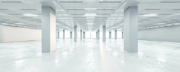 Κενό ρετιρέ γραφείου λευκό γραφείο βιομηχανικού σχεδιασμού 3d καθιστούν εικονογράφηση — Φωτογραφία Αρχείου