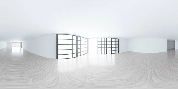 Leere weiße gemütliche Loft-Zimmer mit hellem Laminatboden 3d Render Illustration — Stockfoto