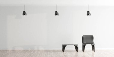 Modern tasarım oturma odası minimalist iç mekan ve sandalye üç lamba üç boyutlu resimleme