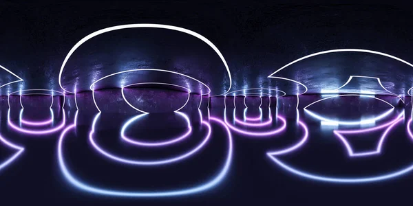 360 stopni panorama hdr vr styl ciemny hol pokój przemysłowy futurystyczny grunge styl 3d renderowania ilustracja — Zdjęcie stockowe