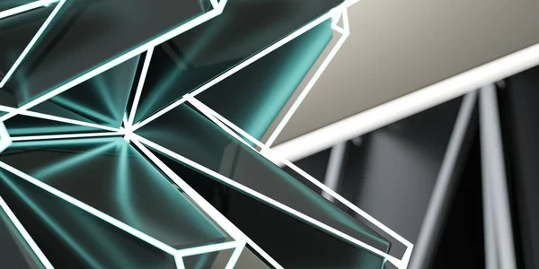 Σύγχρονη αφηρημένη τεχνολογία σχεδιασμός γεωμετρική μαύρη επιφάνεια με αντανακλάσεις με aqua μπλε φώτα 3d καθιστούν εικονογράφηση — Φωτογραφία Αρχείου