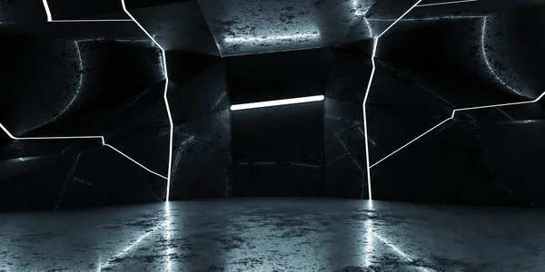 Αφηρημένη σκοτεινή βιομηχανική υπόγεια αρχιτεκτονική κτιρίου με μπετόν grunge επιφάνεια 3d καθιστούν εικονογράφηση — Φωτογραφία Αρχείου