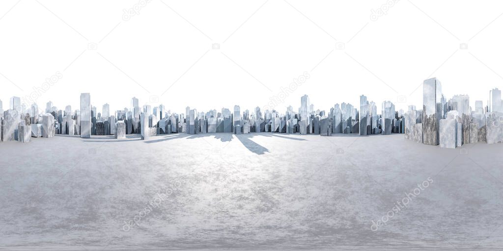abstract city 360 degree panorama with equi rectangular projection 3d render illustration