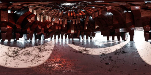 360 μοίρες equi ορθογώνιο πανόραμα φουτουριστικό κτίριο βιομηχανικό grunge σχεδιασμό 3d καθιστούν εικονογράφηση — Φωτογραφία Αρχείου