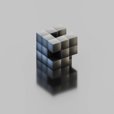 Koyu arkaplanda metal küplerden oluşan soyut küp üç boyutlu çizim