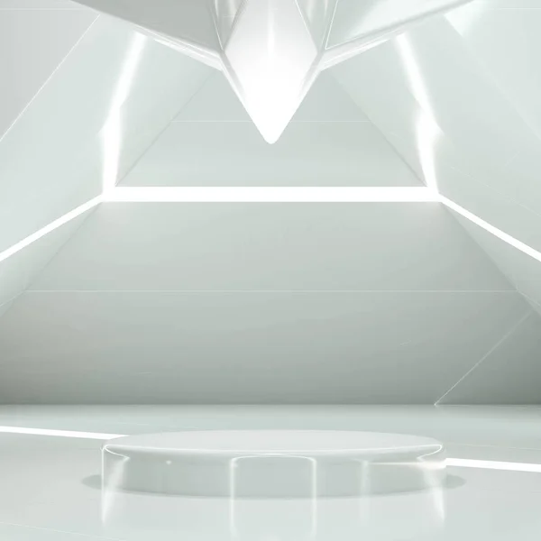 Abstrakt vit futuristisk podium produkt monter 3D render illustration för produktpresentation med kopia utrymme — Stockfoto