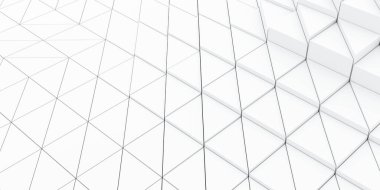 Üçgen şekilli soyut beyaz geometrik şekil 3D çizim çizimi