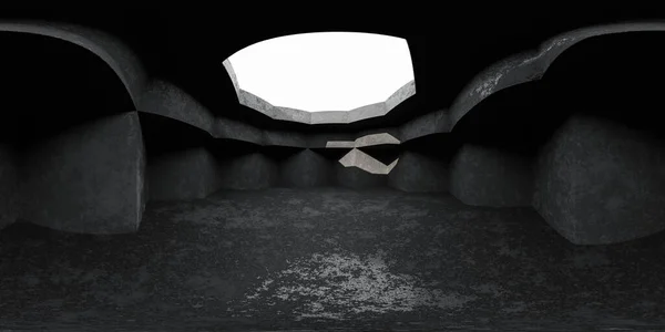 360 μοίρες πανοραμική θέα του κτιρίου σκυροδέματος εσωτερικό 3d καθιστούν εικονογράφηση — Φωτογραφία Αρχείου