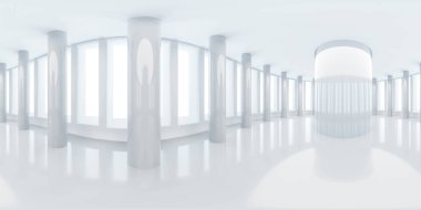 Beyaz bina mimarisinin 360 derecelik panorama görüntüsü 3D görüntüleme hdr vr biçimi