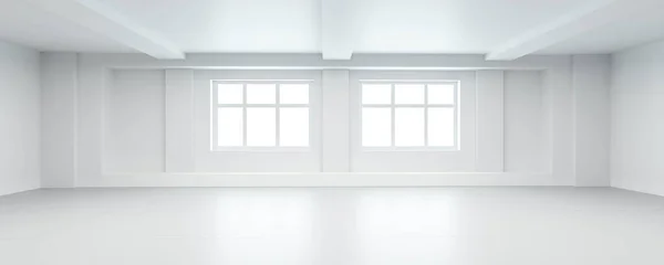 bright light white room wall with big windows 3d render illustration