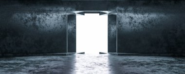 Büyük kapı çerçeveli endüstriyel site grunge tasarımı 3D resimleme