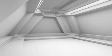 boş modern tasarım fütüristik stil beyaz oda 3D çizim
