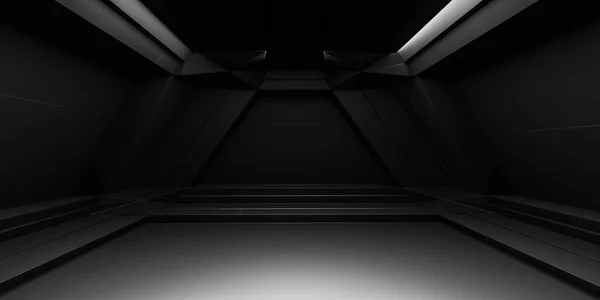 Abstract black dark room with futuristic design and moderate lighting 3d render illustration — Stock Photo, Image