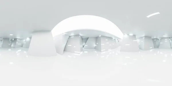 Boş beyaz fütüristik bina iç teknoloji tasarımı 3d görüntü hdr vr biçimi