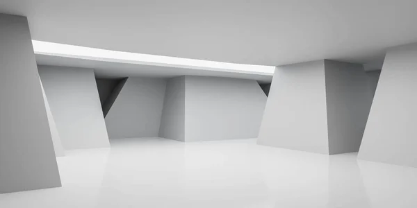 Futurista habitación abstracta blanca con techo abierto e iluminación blanca natural 3d render illustration — Foto de Stock