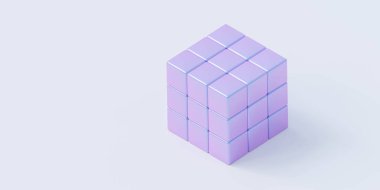 Beyaz arkaplanda titreşen küplerden oluşan soyut duvar kağıdı küpü. 3D resimleme modern minimalist tasarım duvar kağıdı.