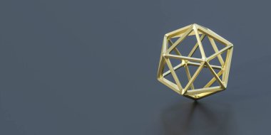 altın renkli geometrik şekil nesne koyu arkaplan 3d resimleme