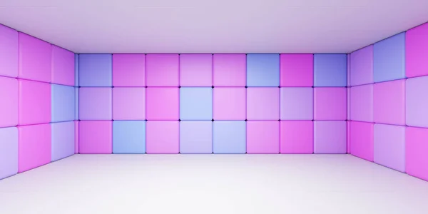 Lege witte paarse en roze kamer muur achtergrond 3d weergave illustratie met moderne minimalistische architectuur kubus elementen ontwerp — Stockfoto