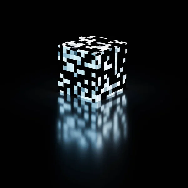 Brillante cubo abstracto con textura de píxel retro 3d render ilustración — Foto de Stock