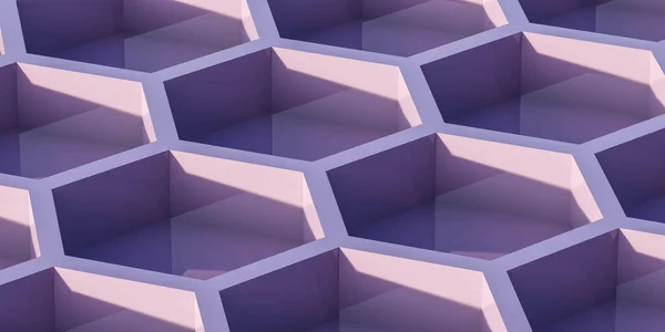 Stora vita hexagoner med blå violett lila ljus t 3d render illustration — Stockfoto