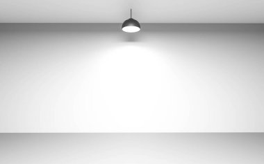 boş beyaz oda duvarı tek modern tasarım siyah lamba 3d render ürün sunumu sergisi