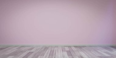 boş klasik oturma odası yumuşak pembe gül pastel duvarlı beyaz ahşap döşemeli 3D resimli