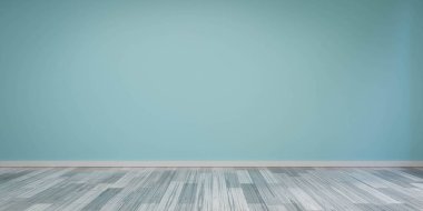 Beyaz ahşap döşemeli klasik mavi duvar oturma odası 3D çizim