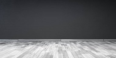 Siyah eski tuğla duvarlı ve beyaz zemin 3D resimli oda