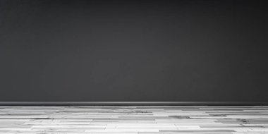 Beyaz ahşap zemin resimli boş siyah duvar