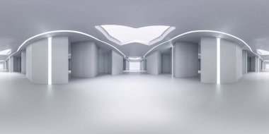 Fütürist beyaz salonun 3D görüntüsü 360 küresel manzara görüntüsü vr hdri biçimi