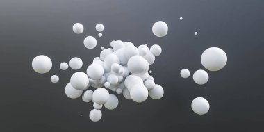 Siyah arkaplan üzerinde beyaz top küreleri 3D resimleme