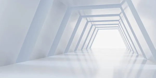 Abstracto futurista vacío pasillo blanco corredor fondo de pantalla 3d renderizado ilustración — Foto de Stock
