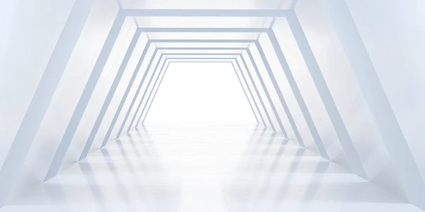 boş beyaz soyut bina koridoru beton duvarlı fütüristik 3D resimleme