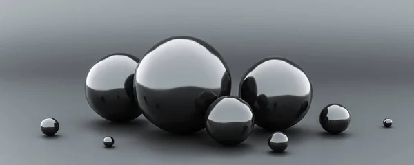 Minimalista disegno senza tempo carta da parati kwith sfere nere palle 3d rendering illustrazione — Foto Stock