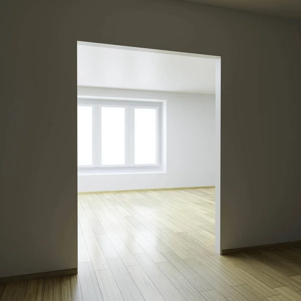 Порожня вітальня лофт сучасний інтер'єр з дерев'яною підлогою 3d візуальна ілюстрація — стокове фото