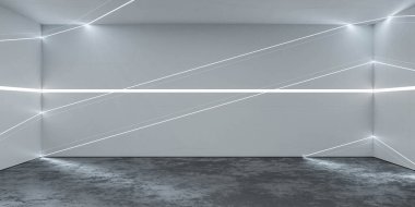 soyut mavi ışık fütüristik beyaz duvar ışık şeridi 3D çizim