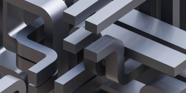 siyah metalik eğimli geometrik şekil geri gorund 3d çizim çizimi