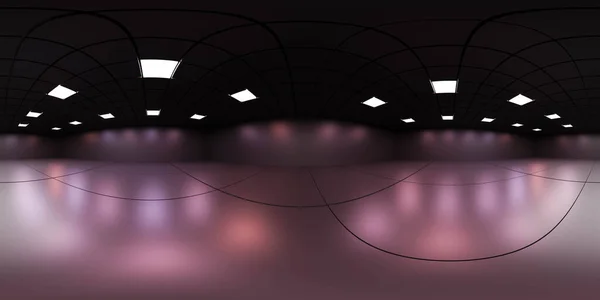 360 vista panorâmica esférica do quarto futurista moderno vazio com luzes de néon ilustração renderização 3d com design moderno sci-fi estilo hdr hdri hdr — Fotografia de Stock