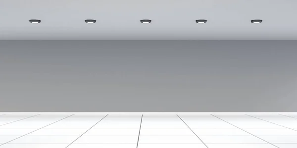 Design moderno quarto vazio interior com piso de azulejo branco 3d renderizar ilustração — Fotografia de Stock
