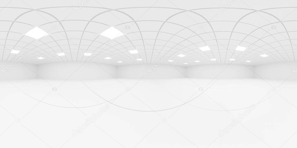 Spherical 360 degrees panorama projection interior empty room in modern building 3d render illustration vr hdri hdr style