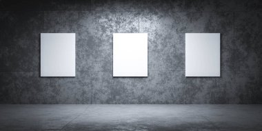 Boş koridor metro tünelinin duvarlarında boş beyaz posterler.