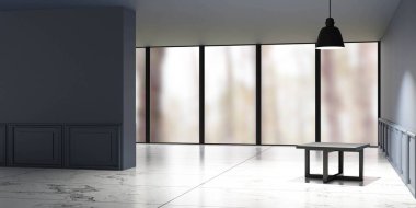 Klasik vintage tasarım 3D çizim resimli boş büyük bir oturma odası iç mimarisi