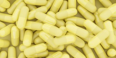 Sarı kapsüller ilaç ilaç konsepti 3D çizim