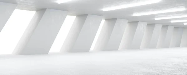 Abstrato moderno concreto branco edifício aberto com iluminação dia brilhante 3d renderizar ilustração — Fotografia de Stock