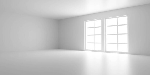 white simple empty room interior with big windows 3d rendere illustration