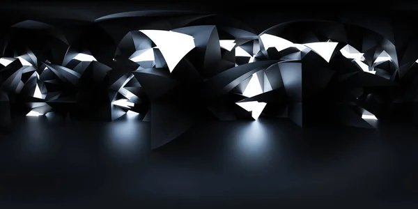 360 σκούρο κύβο polygon αρχιτεκτονική σχεδιασμό φουτουριστικό σύγχρονο κτίριο εσωτερικό 3d καθιστούν απεικόνιση hdr hdri vr σχεδιασμό πανόραμα — Φωτογραφία Αρχείου
