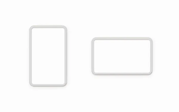 Makieta białego pustego telefonu komórkowego w różnych kierunkach 3d ilustracja renderowania — Zdjęcie stockowe