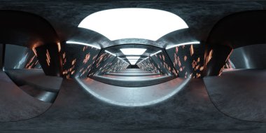Karanlık 360 fütüristik bina iç mimarisi teknoloji tasarım yüzeyi ve ışık 3D görüntü hdri hdr vr biçimi