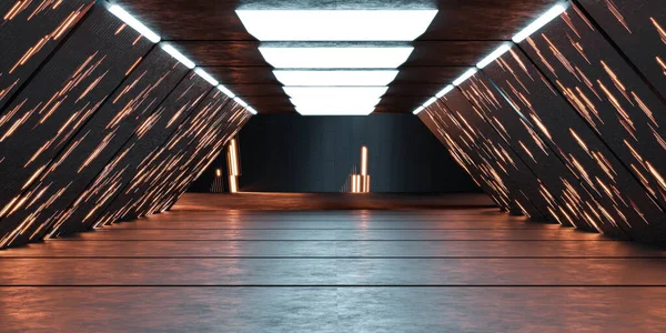 Φουτουριστικό σχεδιασμό τεχνολογίας εσωτερικό κτίριο με επιφάνεια μικρο-τεχνολογίας και LED φώτα 3d καθιστούν εικονογράφηση — Φωτογραφία Αρχείου