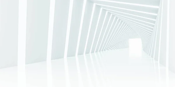 Abstrakcyjny biały futurystyczny projekt architektury tunel z jasnym oświetleniem 3D renderowania ilustracja — Zdjęcie stockowe